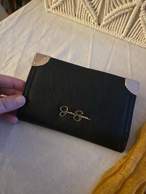 Jessica Simpson Black Wallet with Gold Corner Hardware
